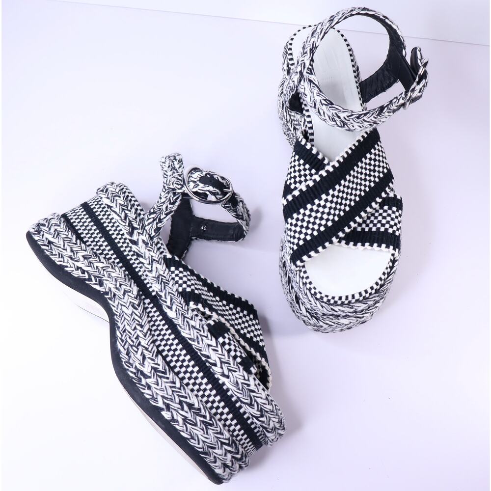 AMAMBAIH Free People Carmen Flatform Sandals Ivory Black Crisscross Women's 40